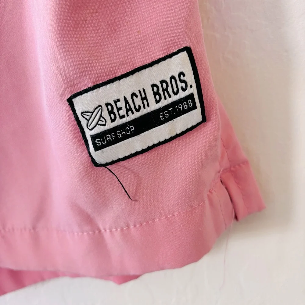 Beach Bros‎ Pink Blue Surf Shop Swim Shorts Size Medium Colorblock Lined